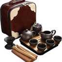 Travel Tea Sets 12 PACK Ceramic Teapot, Chinese Tea Pot Cup Set with Tray Infuser,Purple Clay Teapot,Teacups,Tea Canister,Bamboo Tray in One Tea Gift Bag for Outdoor Home Business (Brown)