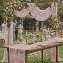 Pink Floral Table Runner 10ft Embroidery Tulle Spring Wildflower Table Runner Seasonal Summer Butterfly Kitchen Dining Gauze Decoration for Wedding Baby Shower Birthday Party (3 Pcs)