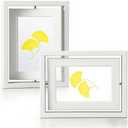 2 Pack 5x7 Rotating Floating Picture Frames, White Wood Floating Photo Frame Double-Sided Display with Crystal Glass for Tabletop, Desk or Shelf