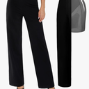 Popilush Dress Pants for Women Tummy Control 2 in 1 Work Slack High Waisted Wide Leg with Pockets Business Casual M