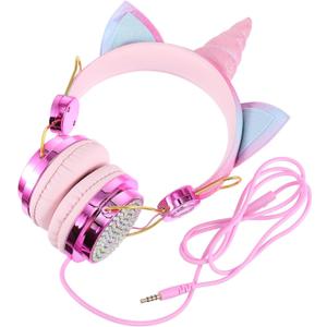 Adorable Over Ear Headset for Adults Cute Cartoon Unicorn Design with Plug Headphone for School Daily Use Volume Control for Safe Listening Finish Golden Pink Adorable Over Ear Headset for Adults Cute Cartoon Unicorn Design with Plug Headphone for School Daily Use Volume Control for Safe Listening Finish Golden Pink