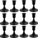 12PCS Black Taper Candle Holders Set, Vintage Metal Candlestick Holders for Dinner Room Table Centerpiece or Mantel Wedding Party Decor