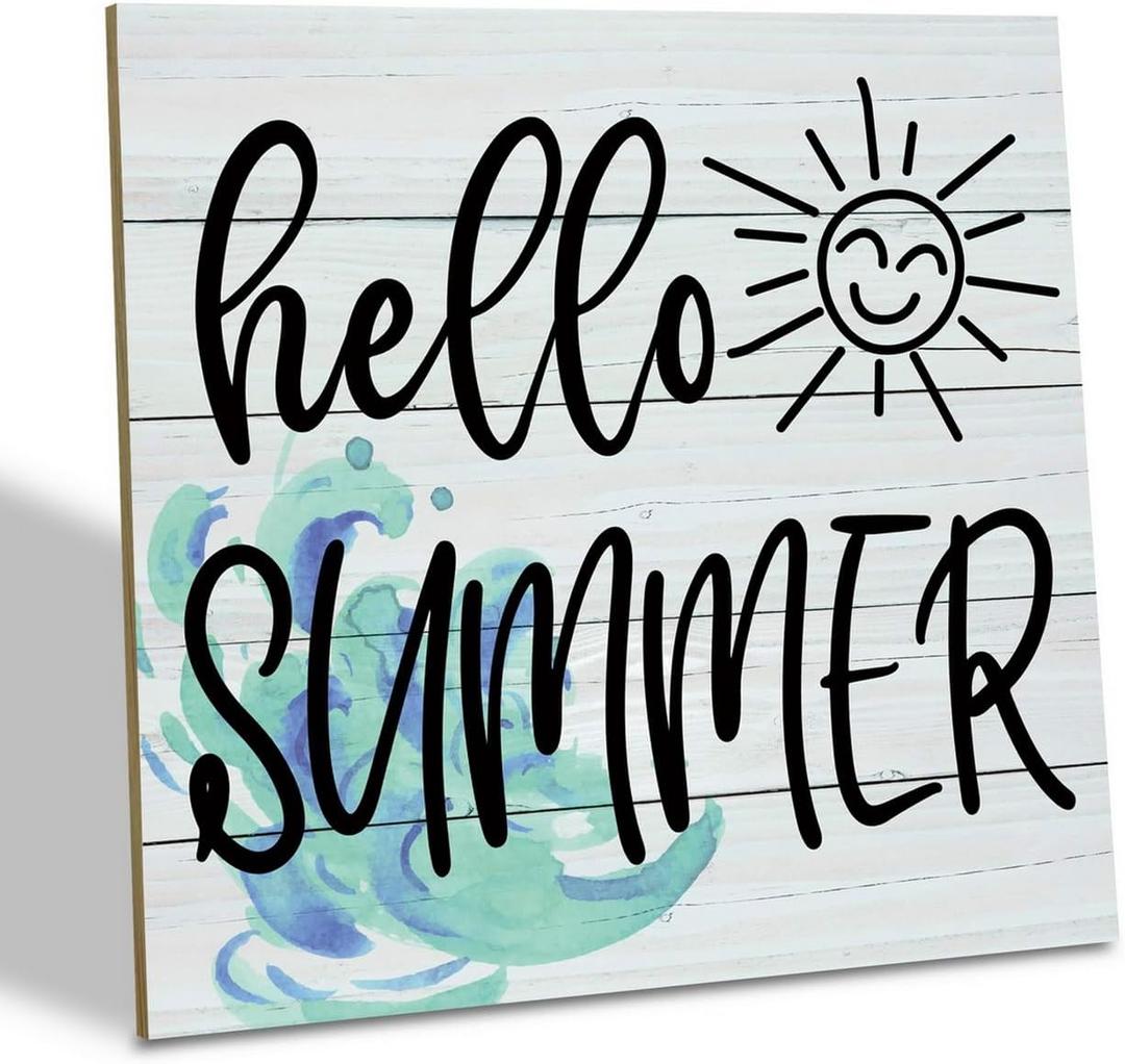 Hello Summer Wood Sign, Wood Plaque Table Art Sign, Summer Sunshine Sign, Decorative Wooden Table Sign, Summer Home Decor, Signs for Home Decor Shelf, Ocean Style Table Decor, Summer Lover Sign
