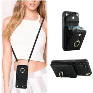 QLTYPRI Crossbody Wallet Case for Samsung Galaxy S24, PU Leather Phone Case with RFID Blocking Card Slots Holder Ring Kickstand Wrist Strap Lanyard Handbag Purse Cover for Samsung S24  Black