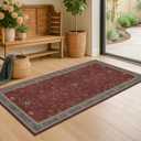 Hazo Haus Burgundy 2x4 Washable Entry Rug for Inside House, Kitchen Floor, Thin Door Mats for Inside Entry, Washable Non Slip Low Pile Stain & Fade Resistant, Modern Eclectic Floral Decor