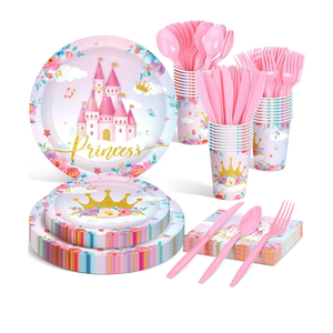 Meanplan Serves 24 Guests Butterfly Fairy Happy Birthday Plates and Napkins Birthday Baby Shower Party Decorations for Girls Included Cups Knives Forks Spoons Total 168 Pcs (Princess Castle)