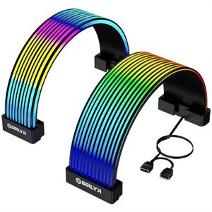 Sirlyr Black RGB LED Strips for PSU Cables - Flexible ARGB Lighting Sleeves,Manage/Cover 8 pin PCIE/12VHPWR GPU,24 Pin ATX Power Supply Cable and Extensions,Decor PC Case,5V 3Pin SYNC