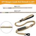 Heavy Duty Dog Leash for Large Dogs, 5ft Shock Absorbing Bungee Lead with Traffic Handle, Frog Clip & Car Safety Belt for Outdoor, Strong No Pull Leash for Small Medium Large Breeds, Khaki