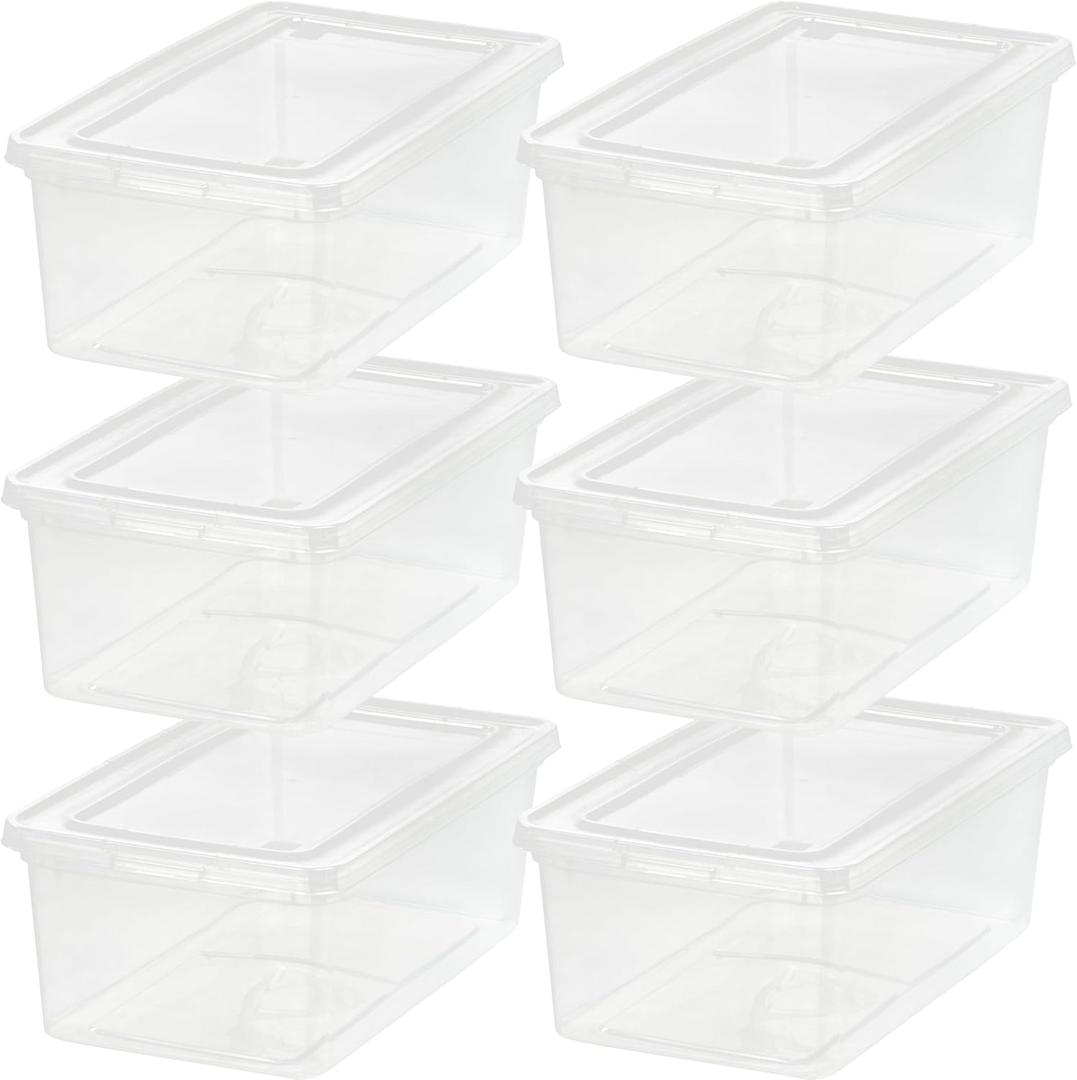 IRIS USA 6-Pack Storage Bins with Lids, 6 Quart, Shoe Boxes Clear Stackable Containers Organize Shoes Closet Shelves, Classroom Organization Teacher Tools, Game Storage - BPA-Free Plastic
