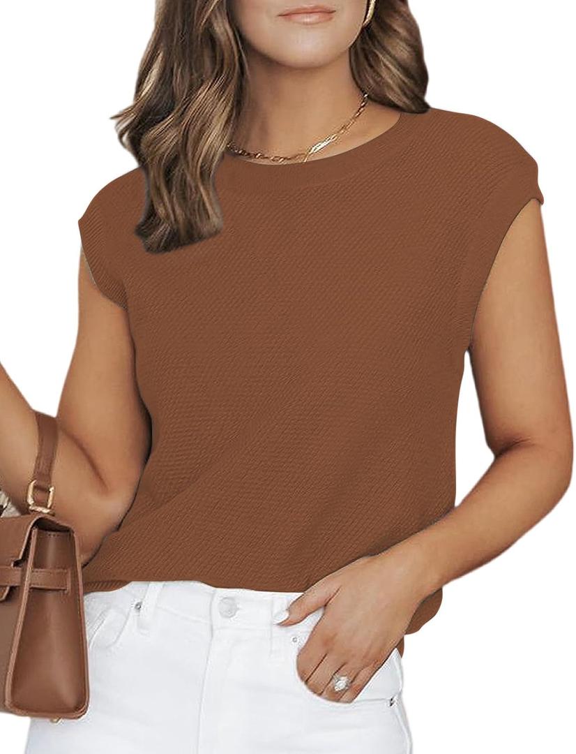 CiCiBird Women Summer Cap Sleeve Sweaters Knit Crew Neck Pullover Tank Tops 2025 Casual Trendy Shirt (XL)