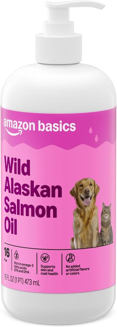 Amazon Basics Wild Alaskan Salmon Oil - Skin and Coat Support, Omega 3 Supplement for Dog and Cat, 16 fl oz (Previouly Wonder Bound)