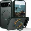 DOMAVER for Google Pixel 10 Pro XL Magnetic Case with 360 Rotatable Stand [Compatible with Mag Safe], Translucent Matte Military Shockproof Protective Cover for Google Pixel 10 Pro XL, Deep Green