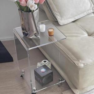 Acrylic Clear Movable End Table -26" h C-Shaped Modern Rolling Bedside/Sofa Side Table, Ideal for Bedroom and Living Room as a Snack Table (12" D x 14" W x 26.36" H)