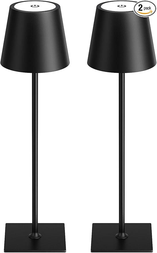 Kakanuo Cordless Table Lamp, 3 Color Stepless Dimming, 5000mAh Rechargeable Battery Powered, Outdoor LED Lamps, for Dining Room, Living Room, Bedroom, Bar, Cafe, Restaurant, Patio, Camping  Black