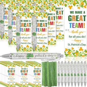 50 Sets St. Patrick's Day Gifts for Coworker Employee Team Staff Appreciation Gift Bulk Include Irish Green Shamrock Ballpoint Pens Bookmark Greeting Card Twist Ties(Team Appreciation)