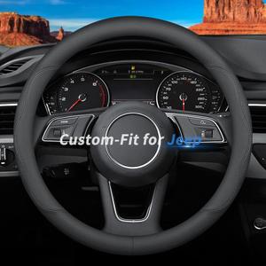 Custom-Fit for Jeep Steering Wheel Cover, Premium Leather Car Steering Wheel Cover with Logo, Non-Slip, Breathable, for Jeep Accessories (B-Style,for Jeep)