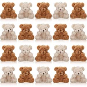 Chivao 20 Pcs Mini Plush Bears 4'' Small Bear Bulk Stuffed Animal Toys Tiny Soft Bear Doll Present Stuffers for Baby Shower Favors Wedding Party(Brown, Apricot)