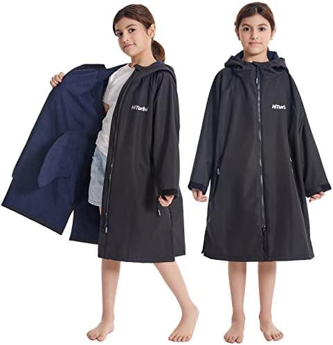 Hiturbo Kids Waterproof Swim Parka: Windproof Swimming Coat - Thin Fleece Lining - Oversized Swimmer Jacket Size : 78*50 cm