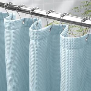 AmazerBath Fog Blue Shower Curtain Waffle Textured, Fabric Shower Curtain Misty Blue Thick Heavy Duty 240GSM Hotel Quality Bathroom Shower Curtains, Premium Polyester, 72 x 72 Inches