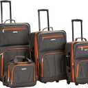 Rockland Fashion Softside 4 Piece Luggage Set, Expandable, (14" Tote/19"/24"/28"), Charcoal