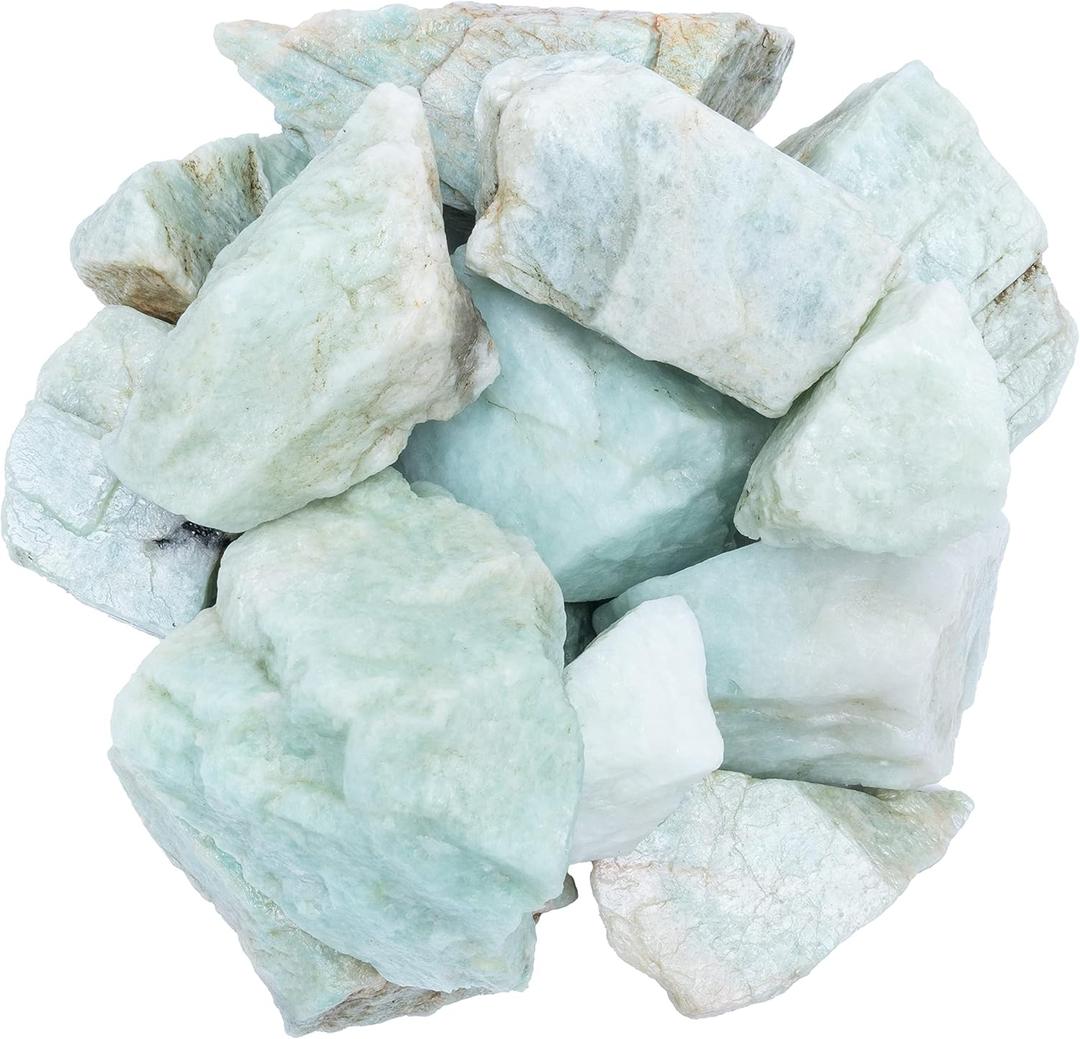 BEZAVO 1lb Amazonite Rough Crystals Bulk, Gemstone Rough Stones Crystals for Tumbling, Cabbing, Polishing, Wire Wrapping, Home Office Decor, Wicca & Reiki Crystal Healing Good Luck