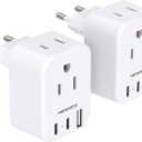 European Travel Plug Adapter for International, HANYCONY Italy Spain Power Adapter 2 Outlets 2 USB C Ports, Type C Adapter Travel Cruise Essentials for US to Most Europe France Germany EU, 2 Pack
