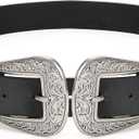 XZQTIVE Women Leather Belt Ladies Vintage Western Belt Retro Cowgirl Leather Belt Black Waist Belt for Pants Jeans Dresses (L: Fit Waist Size 32-36 Inches)