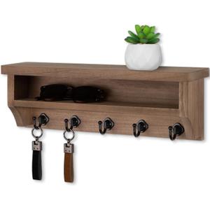 Nekon Key Holder Wall Mount, Wall Organizer Shelf with 5 Key Hooks, Room Decor for Home and Apartment Essentials, Brown