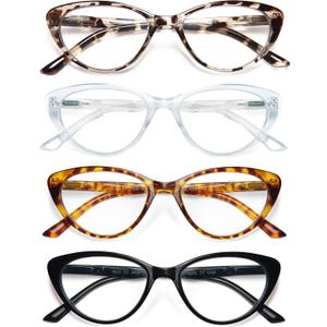 EYEURL 4-Pack Reading Glasses for Women-Cat Eye Blue Light Blocking Fashion Reader mit Spring Hinge,Anti-Glare Cat Eye Reading Glasses for Women,0.75