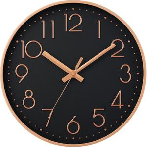 DAXSMY Wall Clock - 10 Inch Silent Non-Ticking Modern 3D Wall Clocks Battery Operated - Decorative Clock for Kitchen, Home Office, Bathroom, Bedroom(Black)