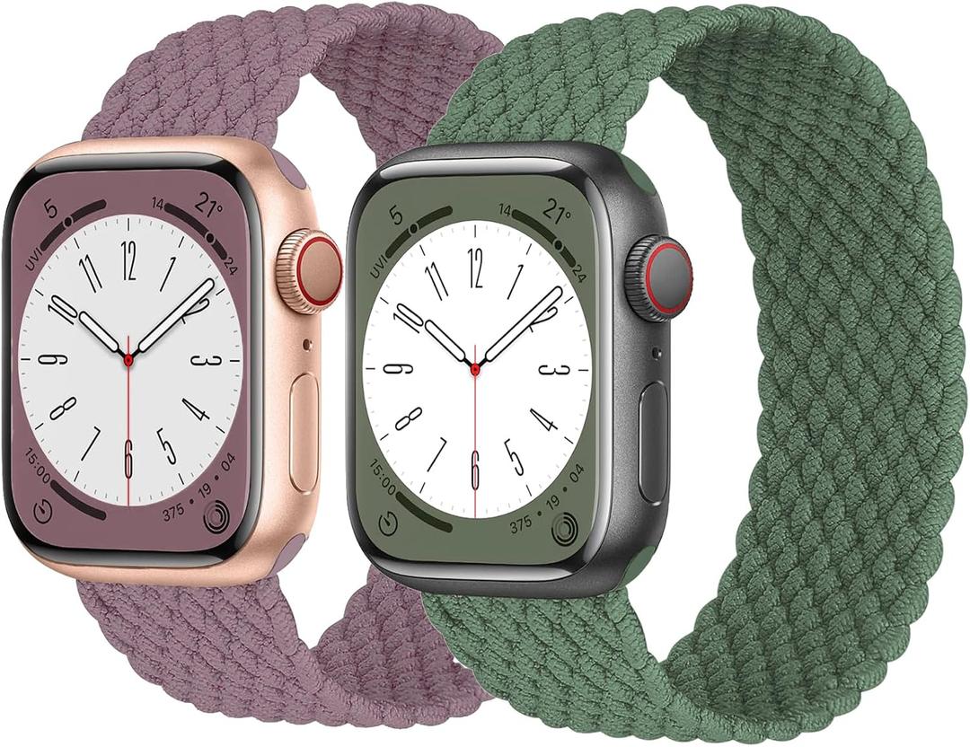 2 Pack Braided Solo Loop For Apple Watch Band 40mm 41mm 42mm 44mm 45mm 46mm 38mm 49mm Ultra 3 2 Women men,Stretchy Woven Nylon Elastic Strap Wristbands For iWatch Series 11/10/9/8/7/6/5/4/3/SE 2/SE 3