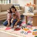 Washable Boho Area Rug 8'10' Light Pink White Large Living Room Rug Floral Non-Slip Soft Oriental Vintage Color Bedroom Carpet Dining Room Nursery Home Office Indoor Decor