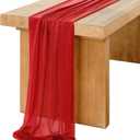 Ling's Moment 14Ft Red Sheer Chiffon Like Table Runner with Silver Sparkle for Wedding Reception Rustic Boho Wedding Party Bridal Shower Table Christmas Decorations