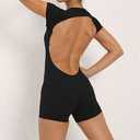 Women's Backless Bodycon Jumpsuit Short Sleeve One Piece Outfits Black S
