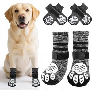 PUPTECK Non-Slip Dog Socks to Prevent Licking Paws, Double Sides Dog Boots & Paw Protectors Booties Traction on Hardwood Floors Hot Pavement with Grippers, for Small Medium Large Senior Dogs, Black L