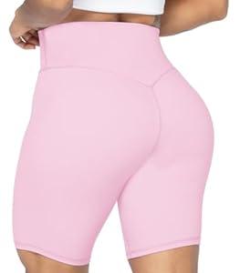 Sunzel No Front Seam High Waist Biker Shorts for Women, Squat Proof Yoga Workout Gym Bike Shorts 8" Milkshake Pink Large