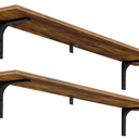 HOOBRO Floating Wall Shelves, 47.2 Inch Floating Shelves Set of 2, Wall Mounted Shelf Storage Shelves with Metal Brackets, for Living Room, Bedroom, Study, Bathroom, Rustic Brown and Black BF122BJP201