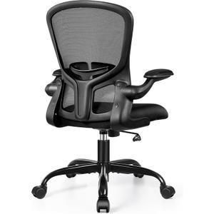 FelixKing Office Desk Chairs, Ergonomic PC Desk Chair with Wheels, Adjustable Lumbar Support and Height, Swivel Computer Chair with Flip-up Armrests, Ergo Mesh Backrest for Working (Black) (FK936)