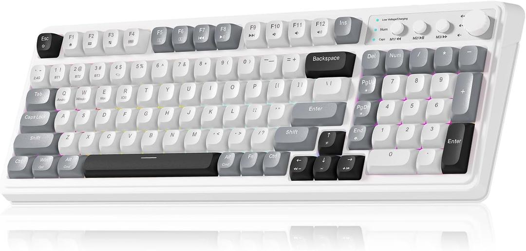 AULA 99 Wireless Keyboard, Custom Computer Keyboard, Tri-Mode Bluetooth 5.0/2.4GHz/USB-C Cute Creamy Gaming Keyboards with Number Pad, RGB Backlit Media Knob Programmable Keybaord for PC Gamer - Grey