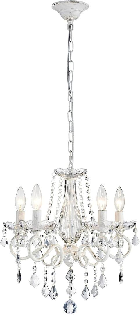 ANJIADENGSHI Small Crystal Chandelier, Modern White Chandelier Dining Room Light Fixture, Mini Crystal Pendant Light for Bedroom Ceiling Light Fixture for Living Room Entryway Kitchen Island Hallway