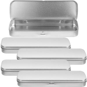 5pcs Metal Pencil Case, Rectangular Tinplate Pen Box, Single-Layer Frosted Stationery Organizer for Students, Silver, 8.07 X 2.36 X 0.78 Inches, Secure Lid and Spacious Storage (5 Pcs)