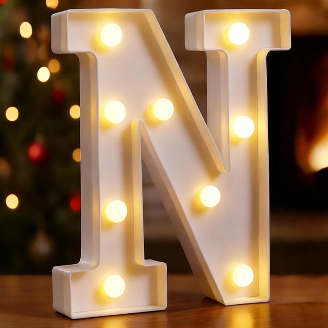 DyingSwan Small Led Marquee Letters, Light Up Letters, 8.58 Inch Led Letter Lights, Battery Powered Lighted Sign for Table, Party, Birthday, Christmas Decor (Letter N)