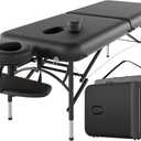 CLORIS 84" Professional Massage Table Portable 2 Folding Lightweight Facial Solon Spa Tattoo Bed Height Adjustable with Carrying Bag & Aluminium Leg Hold Up to 1100LBS (Black)