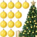 12 Pcs 2.4 inches Yellow Christmas Ball Christmas Tree Ornaments Christmas Tree Pendants Xmas Shiny Balls Baubles Set for Christmas Tree Hanging Wreath Garland DecorationsYellow