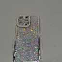 Glitter Bling Case for iPhone 16 Pro Max,Cute Luxury Sparkly Shiny Crystal Diamond Rhinestones Sequin with Camera Protector TPU Bumper Shockproof Women Girls Case for iPhone 16 Pro Max,Silver