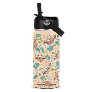 Sloth Water Bottle, 16oz Kids Stainless Steel Insulated Water Bottle with Straw Lid, Sloths Cup Tumbler Gifts for Sloth Lovers Women Girls