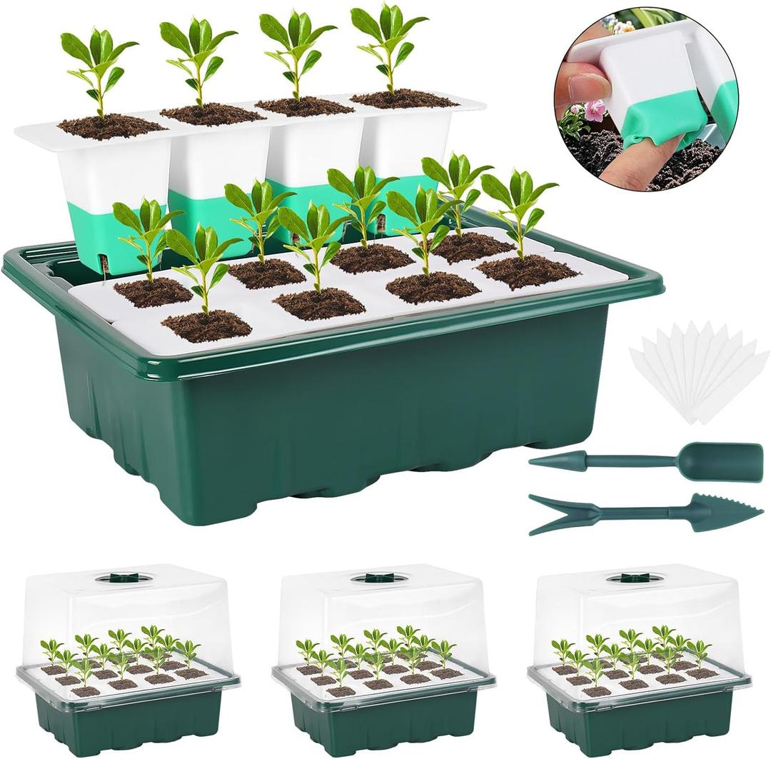 Sondiko Silicone Seed Starter Tray, 48 Cell Reusable Seed Starter Kit, Seedling Starter Trays with Humidity Dome, Mini Greenhouse Germination Kit, Perfect for Starting Vegetable, Flower & Herb Seeds