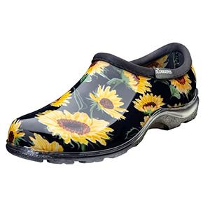 Sloggers Original Waterproof Rain and Garden Shoe for Women– Outdoor Slip-On Garden Clog - Made in The USA with Premium Comfort Insole and Arch Support - Sunflower Print Black, Size 7