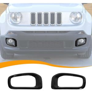 Front Fog Lights Cover Fog Lamp Frame Trim Cover Compatible with Jeep Renegade 2016-2018, Black