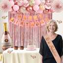 50th Birthday Decorations for Women, Rose Gold Happy 50th Birthday Decorations for Her, 50 Crown and Sash, Banner, Fringe Curtains, Hanging Paper Fans, 50 Year Old Party Supplies Set